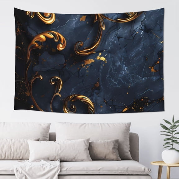 Easygdp Elegant Gold Scrollwork Tapestry Wall Hanging, Wall Tapestries for Bedroom Aesthetic Living Room Office Decor 60x40in