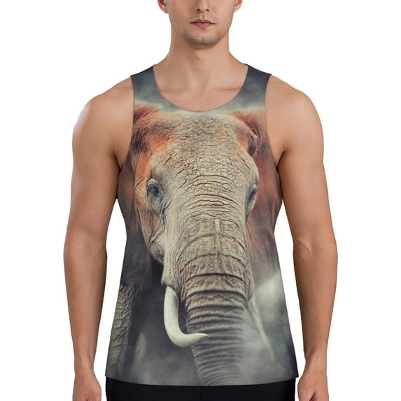 Easygdp Elephant in Smoke Men's Tank Top, Sleeveless Muscle T Shirts, Breathable, Quick-Dry, Loose for Gym, Running, Fitness - 3X-Large