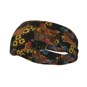 Easygdp Embroidery Chicken Rooster Sports Headband Non Slip Headband Unisex for Head Circumference 19.6 - 22.4 inch