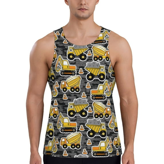 Easygdp Excavator At Work Men's Tank Top, Sleeveless Muscle T Shirts, Breathable, Quick-Dry, Loose for Gym, Running, Fitness - Large