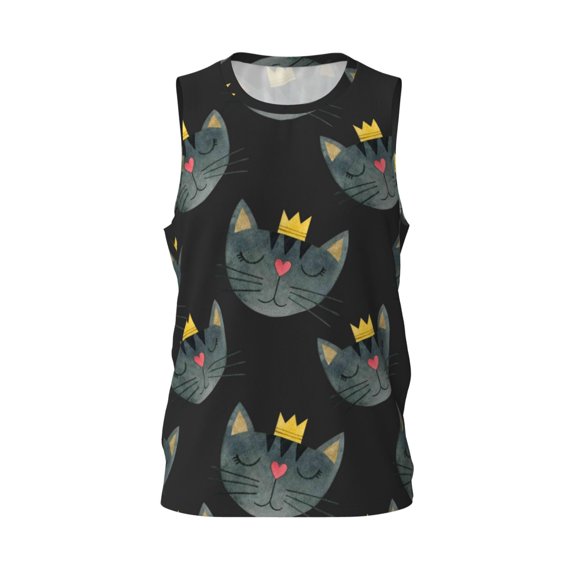 Easygdp Faces Of The Cat Men's Mesh Basketball Jersey Quick Drying Sleeveless Shirts Fitted Muscle Tank Tops Sport Round Neck T-Shirt - 3X-Large