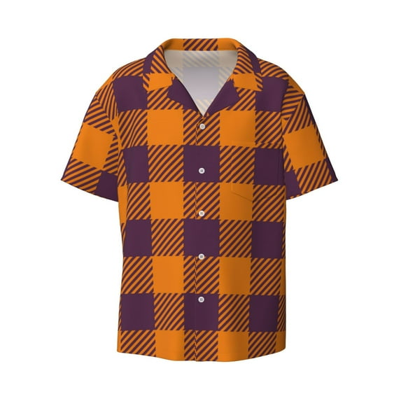 Easygdp Fall Buffalo Plaid Men's Casual Short-sleeved Shirt with Pocket and Button Suitable for Beach Vacation Leisure - 4X-Large