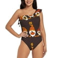 thumbnail image 1 of Easygdp Fall Gnomes Women's One Shoulder Ruffle Monokini Bathing Suits with Removable Chest Pad, Quick Drying - XX-Large, 1 of 8