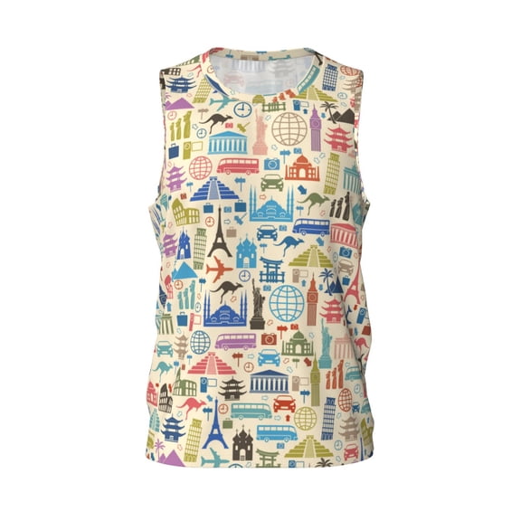 Easygdp Famous Places Men's Mesh Basketball Jersey Quick Drying Sleeveless Shirts Fitted Muscle Tank Tops Sport Round Neck T-Shirt - X-Large