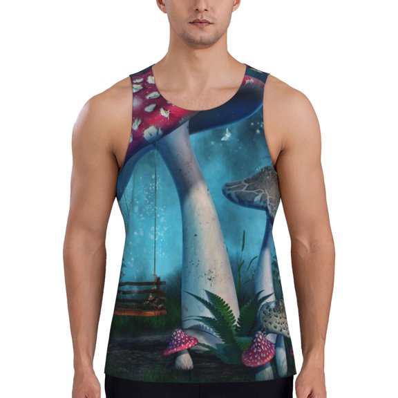 Easygdp Fantasy Mushrooms Men's Tank Top, Sleeveless Muscle T Shirts, Breathable, Quick-Dry, Loose for Gym, Running, Fitness - 3X-Large