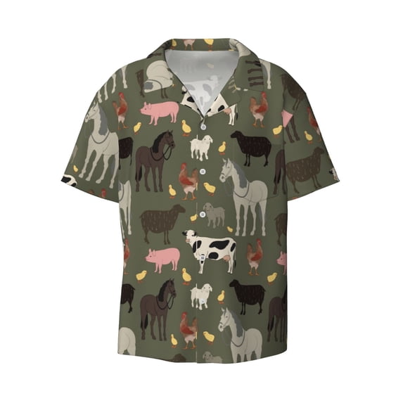 Easygdp Farm Animals Men's Casual Short-sleeved Shirt with Pocket and Button Suitable for Beach Vacation Leisure - X-Large