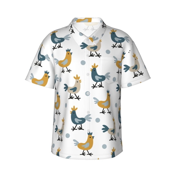 Easygdp Farm Roosters Men's Hawaiian Shirts Print Lapel Short Sleeve for Beach, vacation, party, casual occasions - Medium