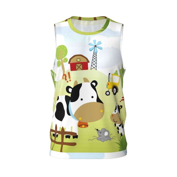 Easygdp Farmfield with Cute Animals Men's Mesh Basketball Jersey Quick Drying Sleeveless Shirts Fitted Muscle Tank Tops Sport Round Neck T-Shirt - Medium