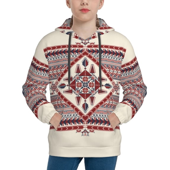 Easygdp Fashion Tatreez Boys Hoodie Kids Sweatshirt Youth Pullover With Hood-Small