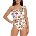 thumbnail image 1 of Easygdp Fast Food Women's One Shoulder Ruffle Monokini Bathing Suits with Removable Chest Pad, Quick Drying - X-Large, 1 of 8