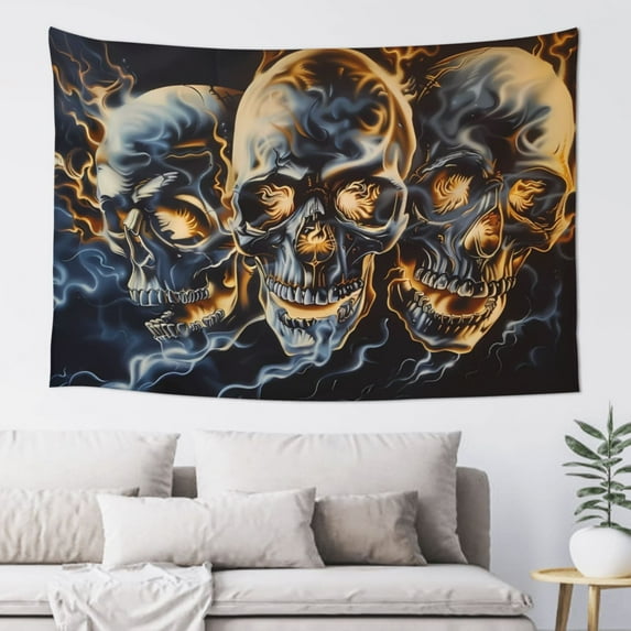 Easygdp Fiery Skull Trio Tapestry Wall Hanging, Wall Tapestries for Bedroom Aesthetic Living Room Office Decor 60x40in