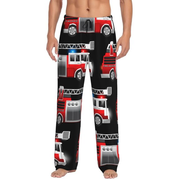 Easygdp Fire and Rescue Truck Men's Pajama Pant, Sleep Elastic Waistband Lounge Pants - Small
