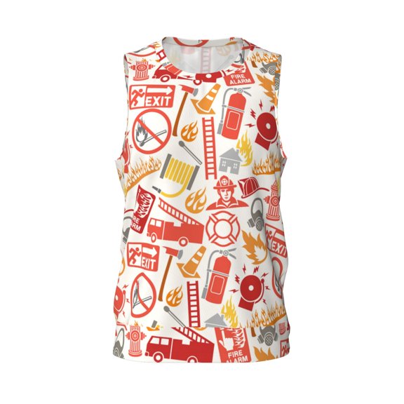 Easygdp Firefighter Icons Men's Mesh Basketball Jersey Quick Drying Sleeveless Shirts Fitted Muscle Tank Tops Sport Round Neck T-Shirt - X-Large