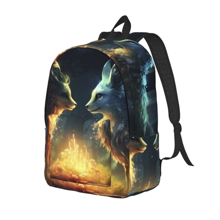 Easygdp Firefly Forest Fox Durable Canvas Laptop Backpack,Water-Resistant,Adjustable Shoulder Strap,Large Capacity,Lightweight, Fits 15-17in Laptops for School,Work,Travel-Small