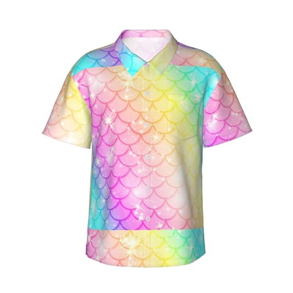 Easygdp Fish Scale Men's Hawaiian Shirts Print Lapel Short Sleeve for Beach, vacation, party, casual occasions - X-Large