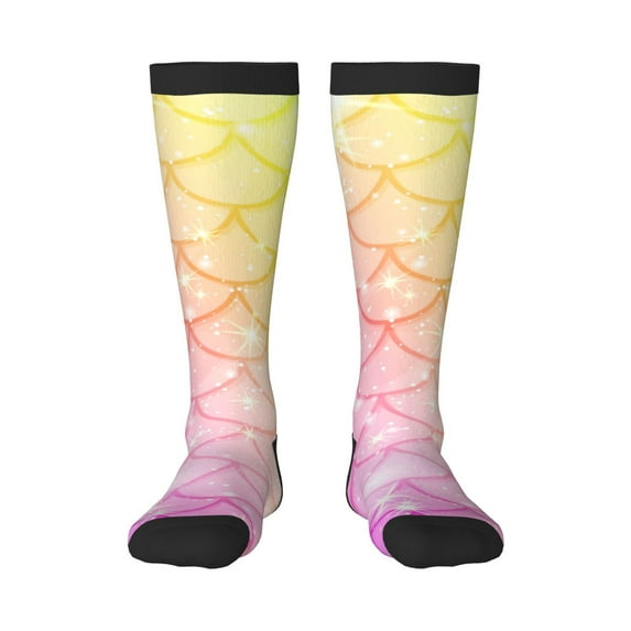 Easygdp Fish Scale Soccer Socks Sport Knee High Socks Calf Compression Athletic Socks for Men and Women