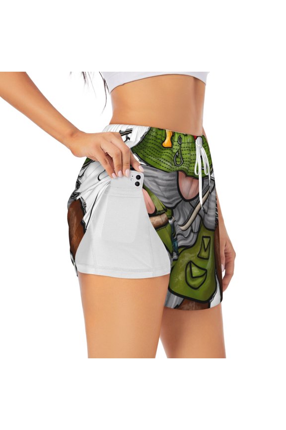 Fishing Gnome for Women's Athletic Shorts - High-Waist, Quick-Dry Workout Shorts with Pockets, Ideal for Running, Yoga, and Training-Small
