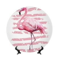 Easygdp Flamingo Bone China Decorative Plate Ceramic Dinner Plates Art Crafts with Display Stand-6in