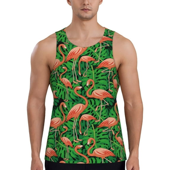 Easygdp Flamingo Men's Tank Top, Sleeveless Muscle T Shirts, Breathable, Quick-Dry, Loose for Gym, Running, Fitness - 4X-Large