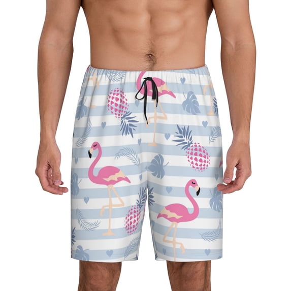 Easygdp Flamingo and Pineapple Men's Short Pajama Pants, Sleep Shorts, Household Pants, Casual Pants with Pockets - 4X-Large