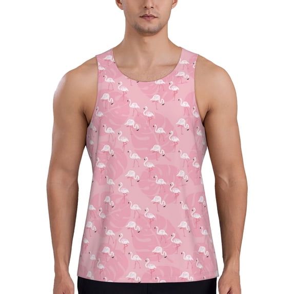 Easygdp Flamingos and Flowers Men's Tank Top, Sleeveless Muscle T Shirts, Breathable, Quick-Dry, Loose for Gym, Running, Fitness - XX-Large