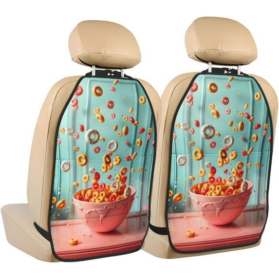 Easygdp Floating Colorful Cereal Car Kick Mat Seat Cover 2 Pcs Anti-Kick Pockets Storage Mat Back Seat Cover Car Seat Protector