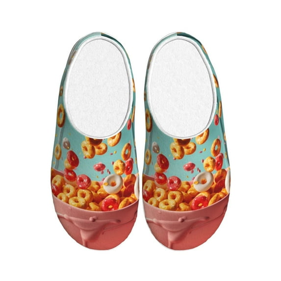 Easygdp Floating Colorful Cereal Slippers for Women Mens Winter Warm Home Slippers Plush Slip on House Slippers for Indoor Outdoor Shoes-35/36