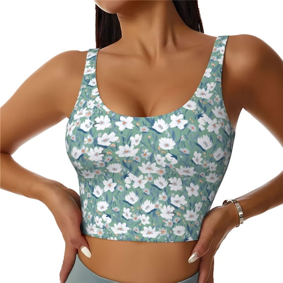 Easygdp Floral Seamless Sports Bra for Women, High Impact Yoga Exercise Athletic Bras -Medium
