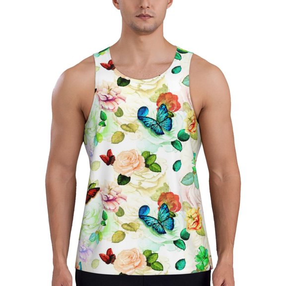 Easygdp Floral Vintage Men's Tank Top, Sleeveless Muscle T Shirts, Breathable, Quick-Dry, Loose for Gym, Running, Fitness - 4X-Large