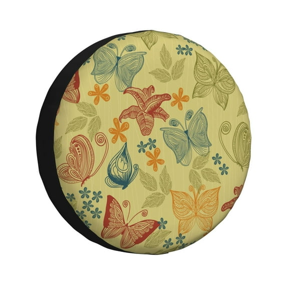 Easygdp Floral With Butterflies Wheel Sun Guard, Spare Tire Cover,Universal Trailer Suv Truck Camper Travel,Easy To Install And Remove -16 Inch