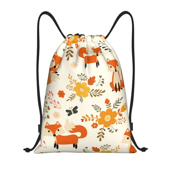 Easygdp Flower Fox Drawstring Backpack, Beach Sackpack, Travel Sackpack Lightweight for Sports, Gym, Travel, Swimming - Small