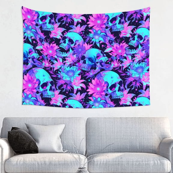 Easygdp Flower Happy Skull Tapestrys Boutique Decor Wall Hanging for Living Room Bedroom Office Decor 29x37in