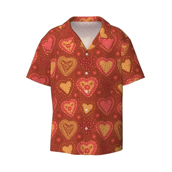 Easygdp Flower Hearts Men's Casual Short-sleeved Shirt with Pocket and Button Suitable for Beach Vacation Leisure - Small