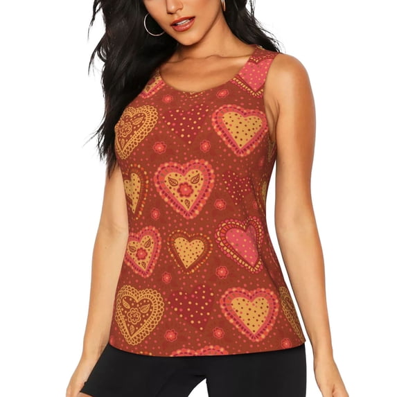 Easygdp Flower Hearts Women's Workout Tank Top, Running Top, Hiking Shirt, Quick-Dry for Running, Yoga, Hiking - X-Large