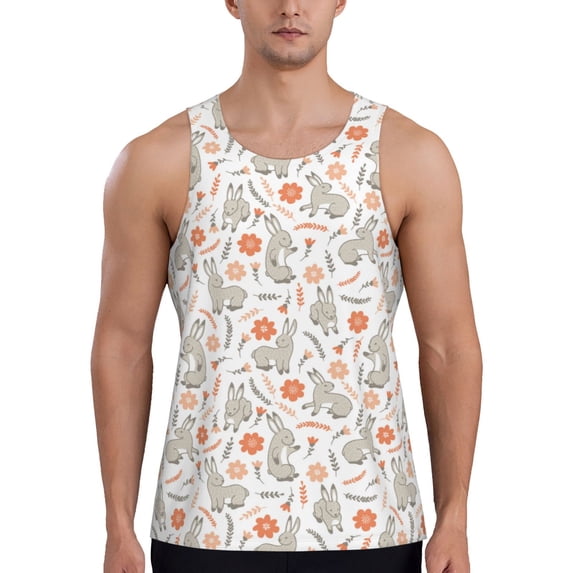 Easygdp Flower Rabbit Men's Tank Top, Sleeveless Muscle T Shirts, Breathable, Quick-Dry, Loose for Gym, Running, Fitness - X-Large