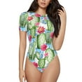 thumbnail image 1 of Easygdp Flowers and Cactus Women's One-Piece Swimsuit Slim Fit Crew Neck Bodysuit Athletic Swimwear with Concealed Buckle - X-Large, 1 of 9