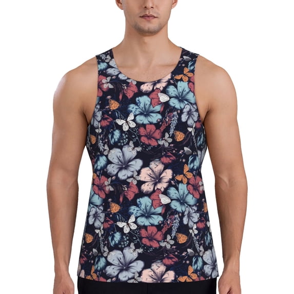 Easygdp Flowers ad Butterflies Men's Tank Top, Sleeveless Muscle T Shirts, Breathable, Quick-Dry, Loose for Gym, Running, Fitness - 4X-Large