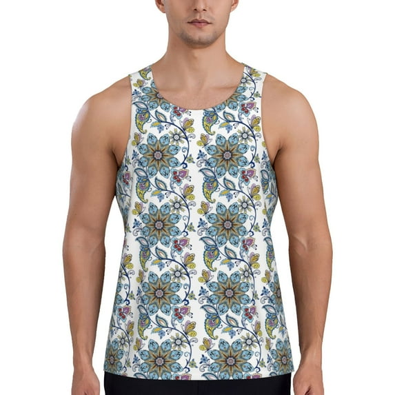 Easygdp Flowers and Butterflies Men's Tank Top, Sleeveless Muscle T Shirts, Breathable, Quick-Dry, Loose for Gym, Running, Fitness - 3X-Large
