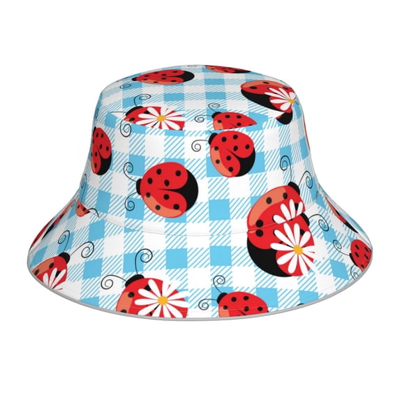 Easygdp Flowers and Lady Bugs Double-Sided Reflective Fisherman Hat for Outdoor and Night Walking, Unisex