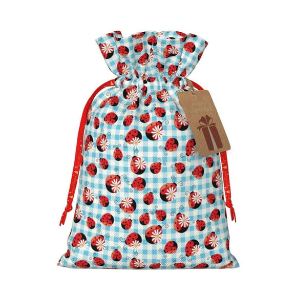 Easygdp Flowers and Lady Bugs Gift Bags, Burlap Bags, Christmas, Holiday Gift Wrap Christmas Bags for Gifts Christmas Sacks for Presents-Medium
