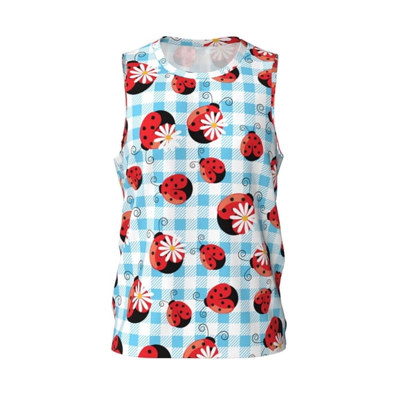 Easygdp Flowers and Lady Bugs Men's Mesh Basketball Jersey Quick Drying Sleeveless Shirts Fitted Muscle Tank Tops Sport Round Neck T-Shirt - Small