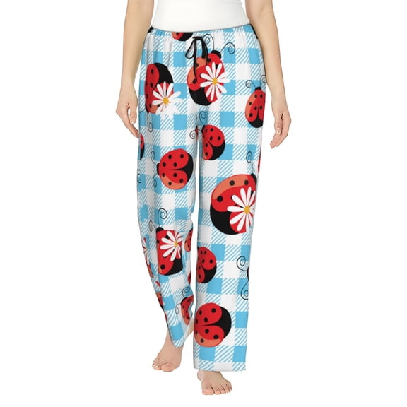 Easygdp Flowers and Lady Bugs Women's Drawstring Pajama Pants | Lounge Joggers Sweatpants | Comfy Sleepwear | Yoga Pants-XX-Large