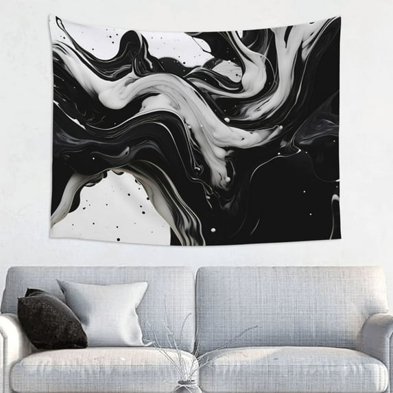 Easygdp Fluid Black White Paint Swirls Tapestrys Boutique Decor Wall Hanging for Living Room Bedroom Office Decor 29x37in