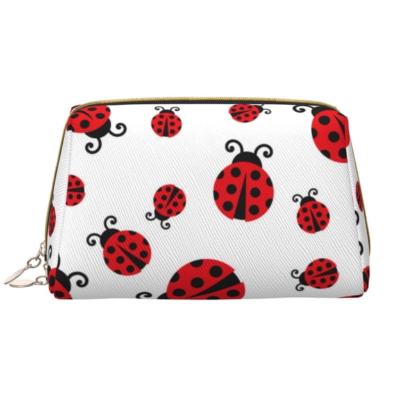 Easygdp Fly Flying Ladybug Leather Makeup Bag Zipper Pouch Travel Cosmetic Organizer for Women and Girls, Make up Bag with Zipper