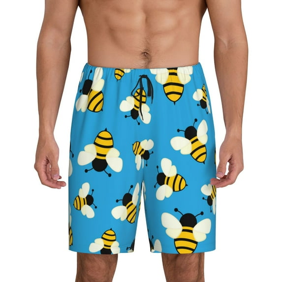 Easygdp Flying Bees Men's Short Pajama Pants, Sleep Shorts, Household Pants, Casual Pants with Pockets - Large