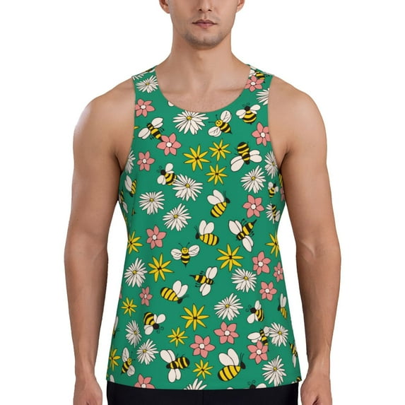 Easygdp Flying Bees Men's Tank Top, Sleeveless Muscle T Shirts, Breathable, Quick-Dry, Loose for Gym, Running, Fitness - XX-Large
