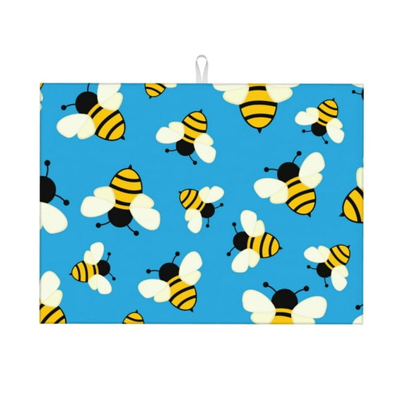 Easygdp Flying Bees Microfiber Absorbent Dish Drying Pad,Kitchen Drying Mat,Can Be Hung, Strong Water Absorption Capacity,Quick Drying