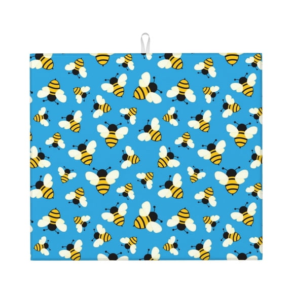 Easygdp Flying Bees Microfiber Dish Drying Mat for Kitchen Counter,Heat Resistant Drainer Mats with Non-slip Backed,Super absorbent