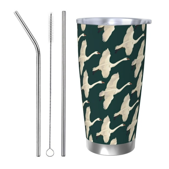 Easygdp Flying Swans 20oz Stainless Steel Vacuum Insulated Double Wall Travel Tumbler, Durable Insulated Coffee Mug with Spillproof Lid-Straw Three-piece Set