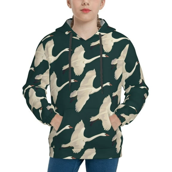 Easygdp Flying Swans Boys Hoodie Kids Sweatshirt Youth Pullover With Hood-Small